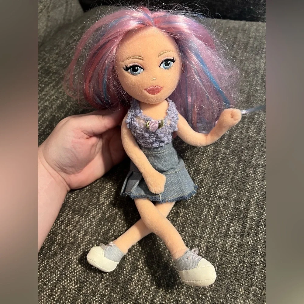 2008 TY Girlz Lovable Lilly Pink/Blue Hair Poseable Plush Doll